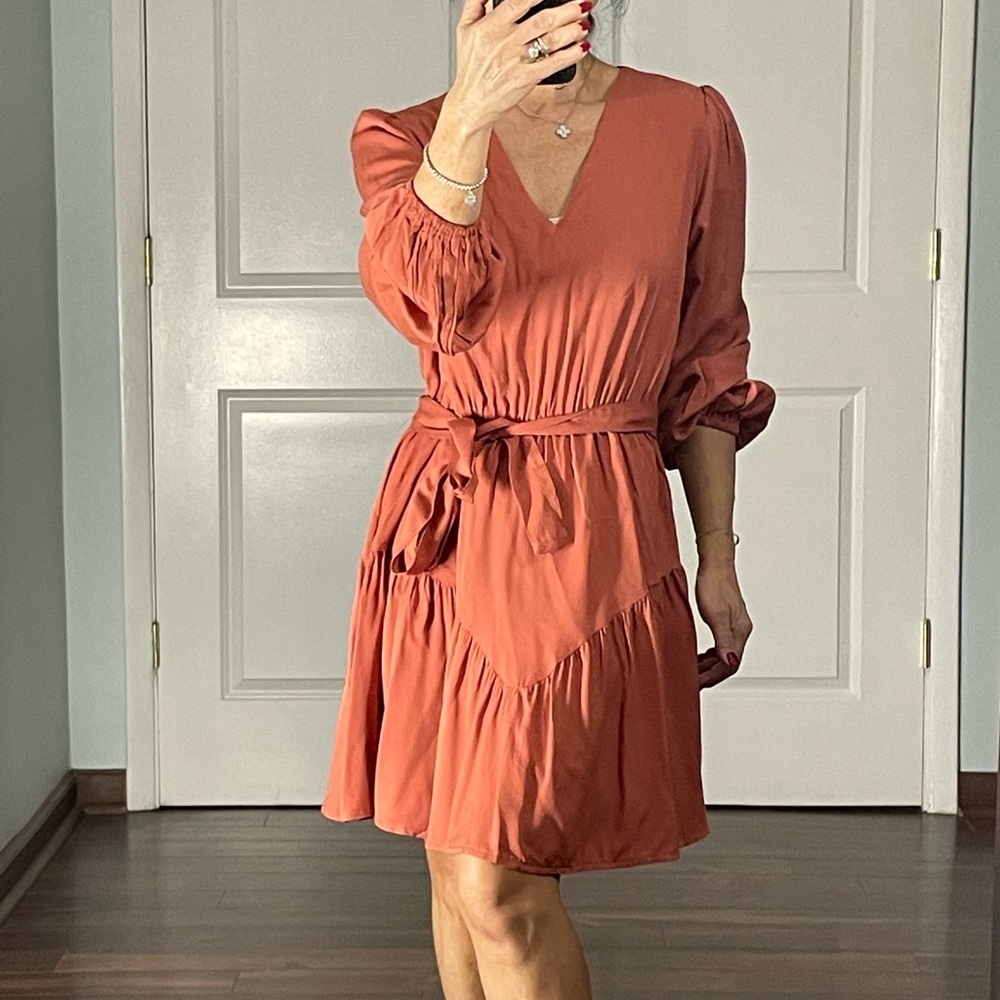 Shein Tiered Mini Dress Self Tie size M